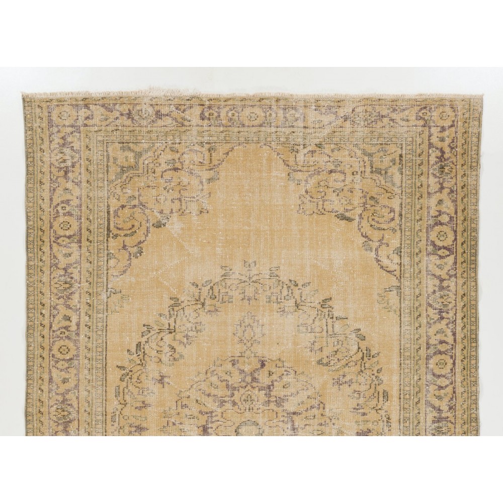 One of a Kind Vintage Hand Knotted Oushak Area Rug in Soft Colors. Wool Carpet