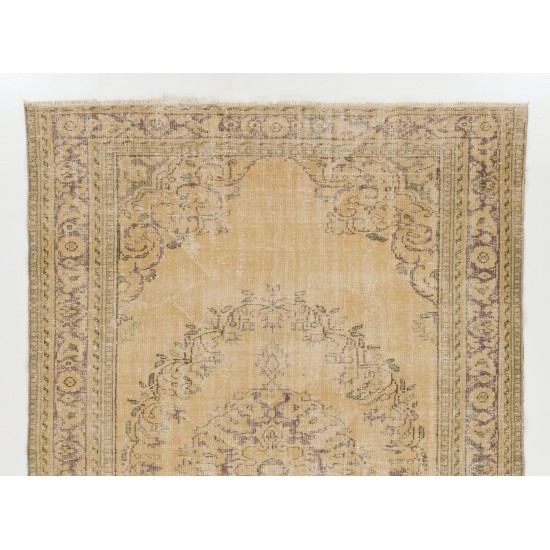 One of a Kind Vintage Hand Knotted Oushak Area Rug in Soft Colors. Wool Carpet