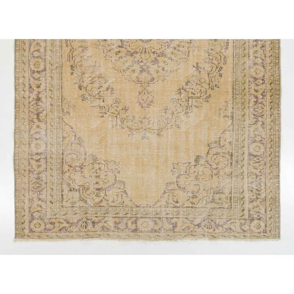 One of a Kind Vintage Hand Knotted Oushak Area Rug in Soft Colors. Wool Carpet