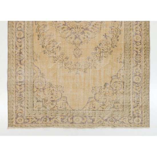 One of a Kind Vintage Hand Knotted Oushak Area Rug in Soft Colors. Wool Carpet