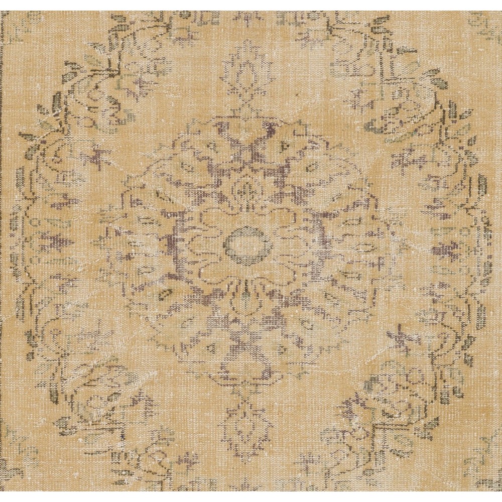 One of a Kind Vintage Hand Knotted Oushak Area Rug in Soft Colors. Wool Carpet