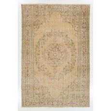 One of a Kind Vintage Hand Knotted Oushak Area Rug in Soft Colors. Wool Carpet
