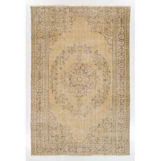 One of a Kind Vintage Hand Knotted Oushak Area Rug in Soft Colors. Wool Carpet
