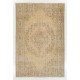 One of a Kind Vintage Hand Knotted Oushak Area Rug in Soft Colors. Wool Carpet