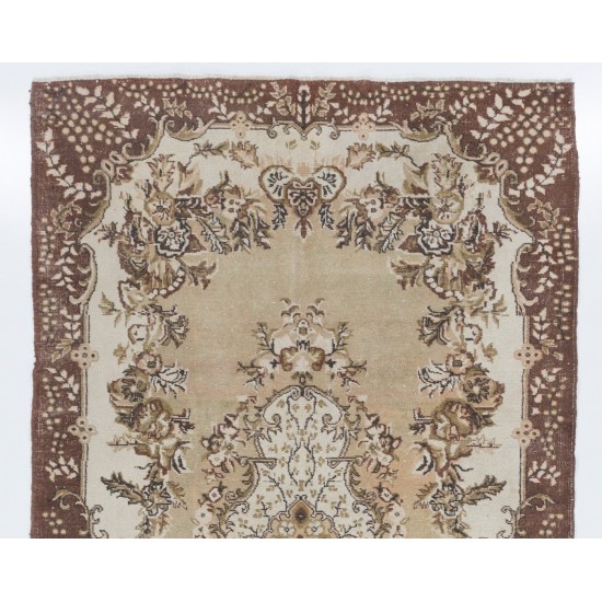 Hand-Knotted Vintage Garden Design Anatolian Rug