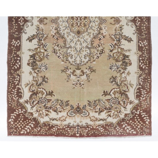 Hand-Knotted Vintage Garden Design Anatolian Rug