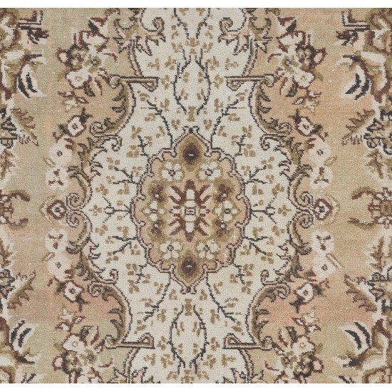 Hand-Knotted Vintage Garden Design Anatolian Rug