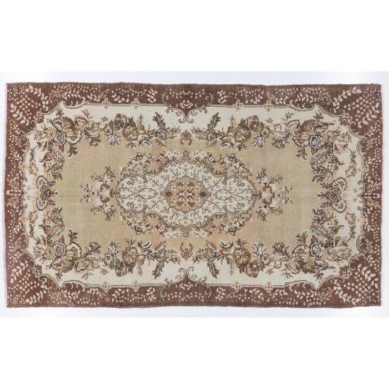 Hand-Knotted Vintage Garden Design Anatolian Rug