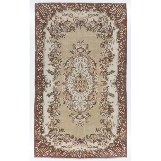 Hand-Knotted Vintage Garden Design Anatolian Rug