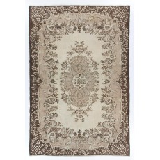 Vintage Hand-knotted Medallion Design Turkish Wool Area Rug in Beige and Brown for Rustic, Country & Farmhouse Decor