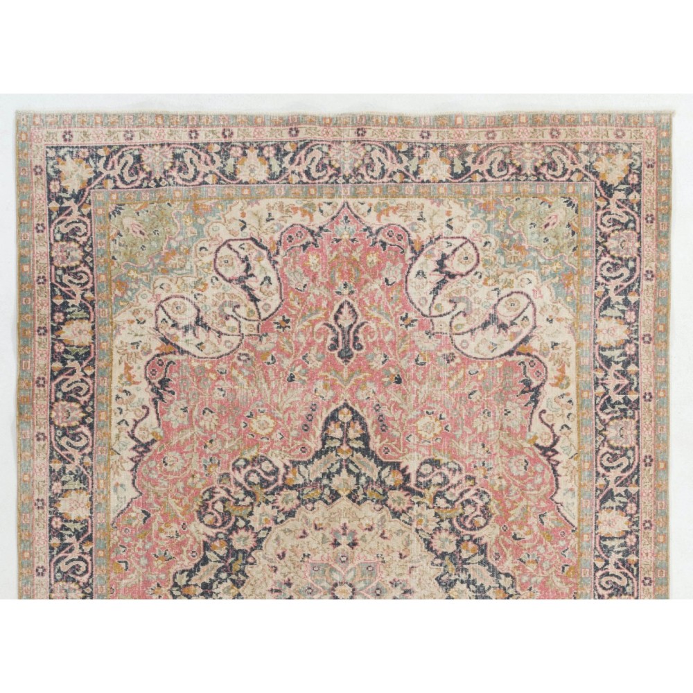 Fine Semi-Antique Hand-Knotted Turkish Wool Rug in Soft Colors