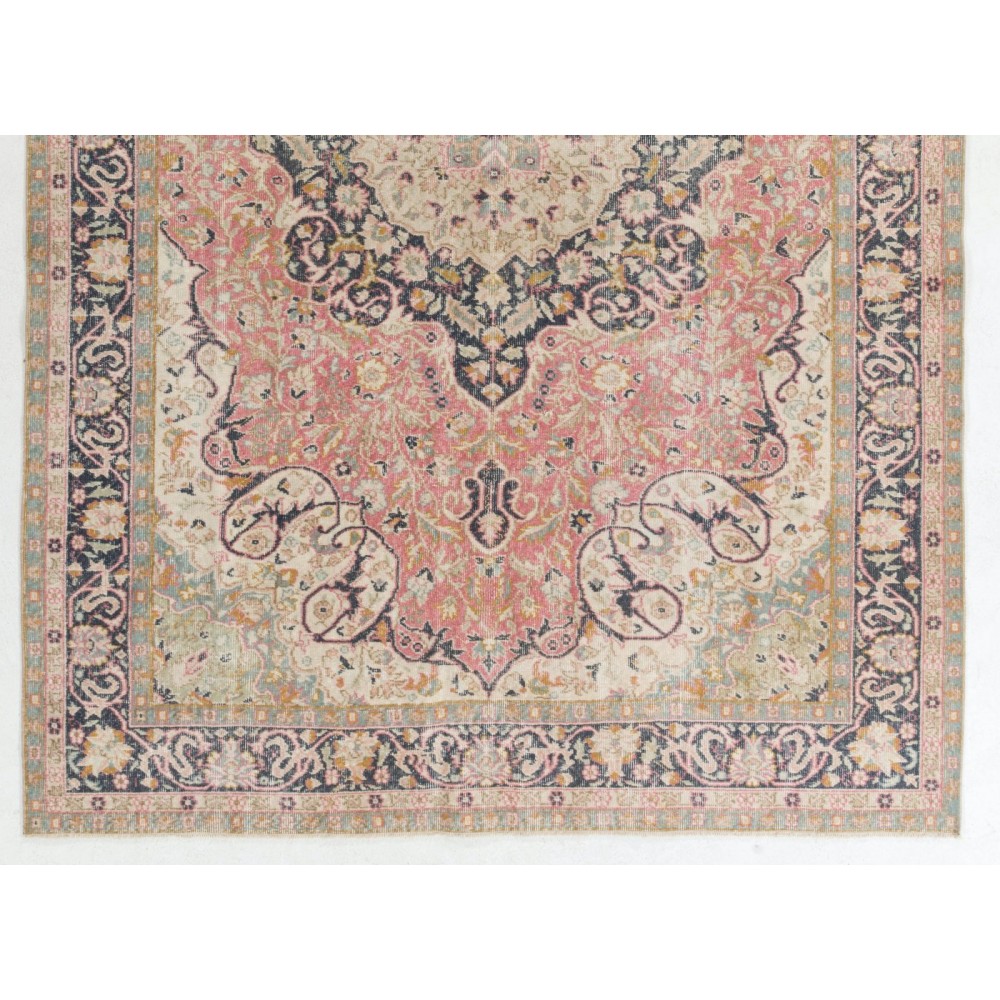 Fine Semi-Antique Hand-Knotted Turkish Wool Rug in Soft Colors