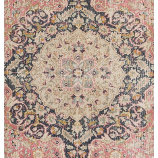Fine Semi-Antique Hand-Knotted Turkish Wool Rug in Soft Colors 