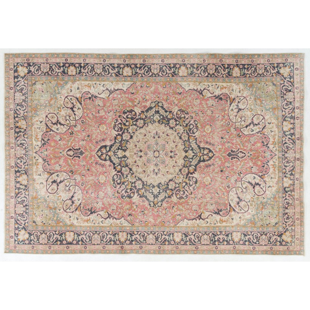 Fine Semi-Antique Hand-Knotted Turkish Wool Rug in Soft Colors