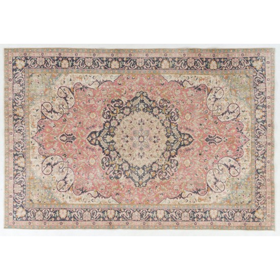 Fine Semi-Antique Hand-Knotted Turkish Wool Rug in Soft Colors 