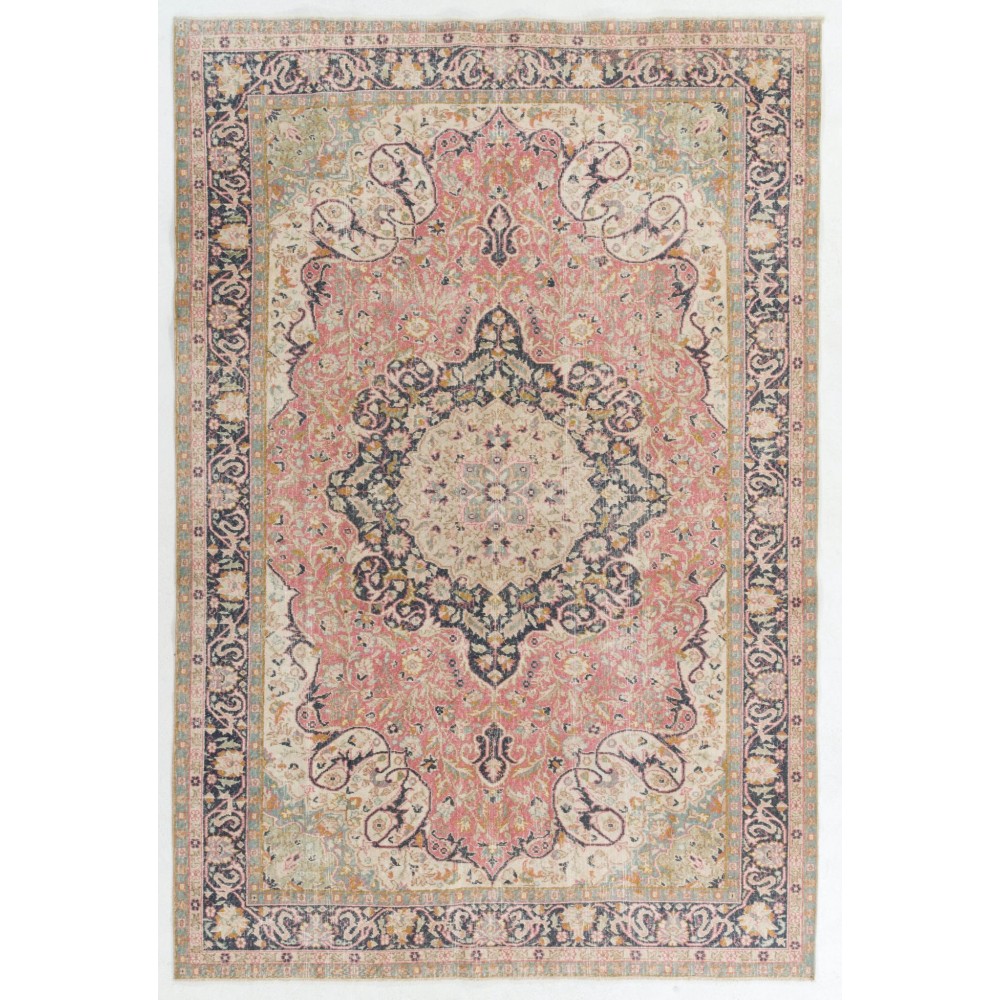 Fine Semi-Antique Hand-Knotted Turkish Wool Rug in Soft Colors