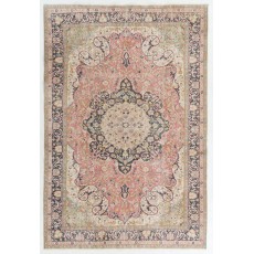 Fine Semi-Antique Hand-Knotted Turkish Wool Rug in Soft Colors