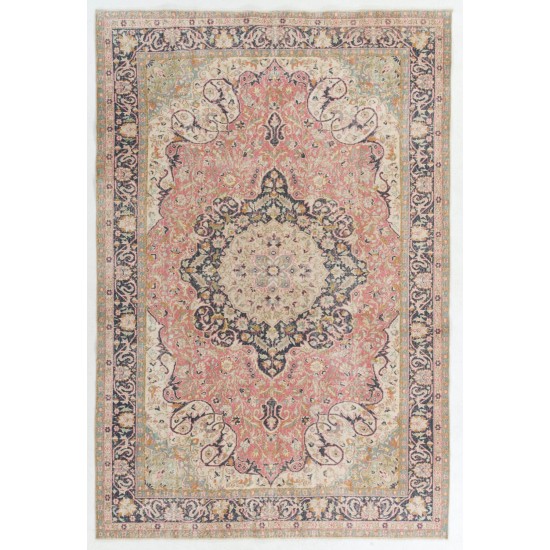 Fine Semi-Antique Hand-Knotted Turkish Wool Rug in Soft Colors 