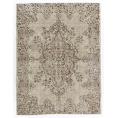 Vintage Handknotted Turkish Wool Area Rug with Medallion Design in Beige and Muted Taupe