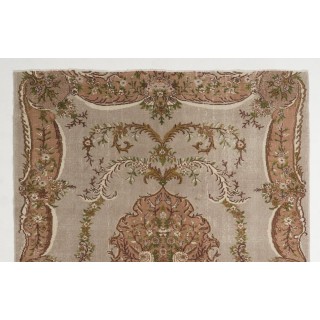 Aubusson-Inspired Vintage Turkish Handmade Wool Rug in Faded Rose, Gray Aubusson-Inspired Vintage Turkish Handmade Wool Rug in Faded Rose, Gray