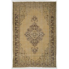 Vintage Handknotted Neutral Color Turkish Wool Area Rug with Medallion Design