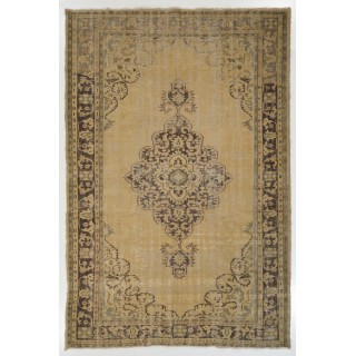 Vintage Handknotted Neutral Color Turkish Wool Area Rug with Medallion Design