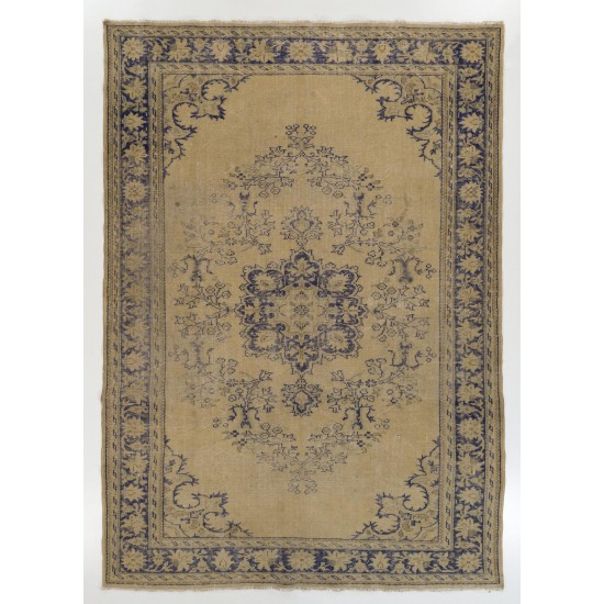 Hand-Knotted Vintage Anatolian Oushak Area Rug with Medallion Design. Great for Modern Office and Home