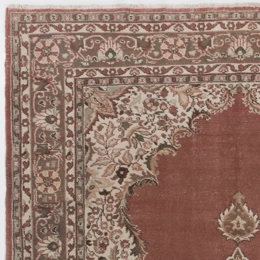 Vintage Hand Knotted Turkish Oushak Rug with Medallion Design Vintage Hand Knotted Turkish Oushak Rug with Medallion Design