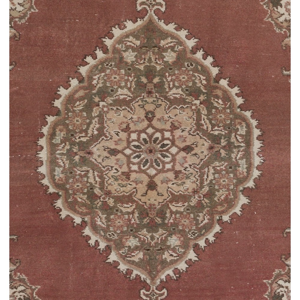 Vintage Hand Knotted Turkish Oushak Rug with Medallion Design