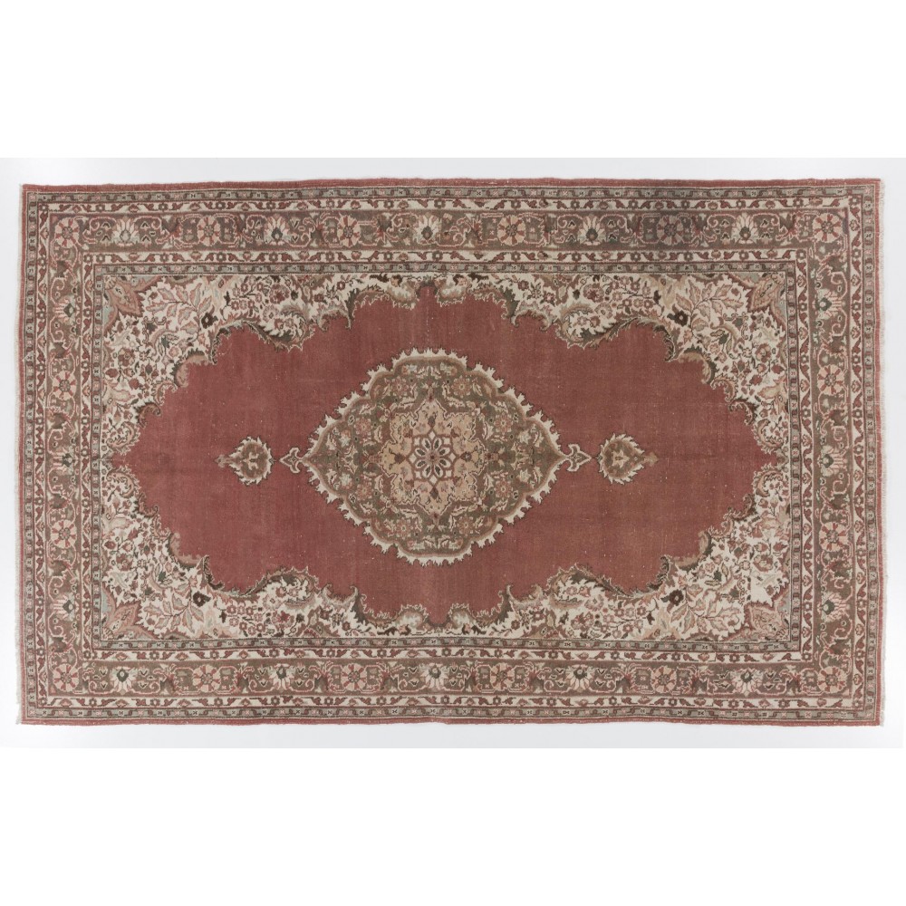 Vintage Hand Knotted Turkish Oushak Rug with Medallion Design