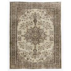 Handmade Vintage Turkish Wool Rug in Beige  & Brown with Medallion Design for Rustic, Country & Farmhouse Decor