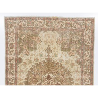 Vintage Handknotted Turkish Wool Area Rug in Muted Sage Green, Cream & Terracotta Vintage Handknotted Turkish Wool Area Rug in Muted Sage Green, Cream & Terracotta