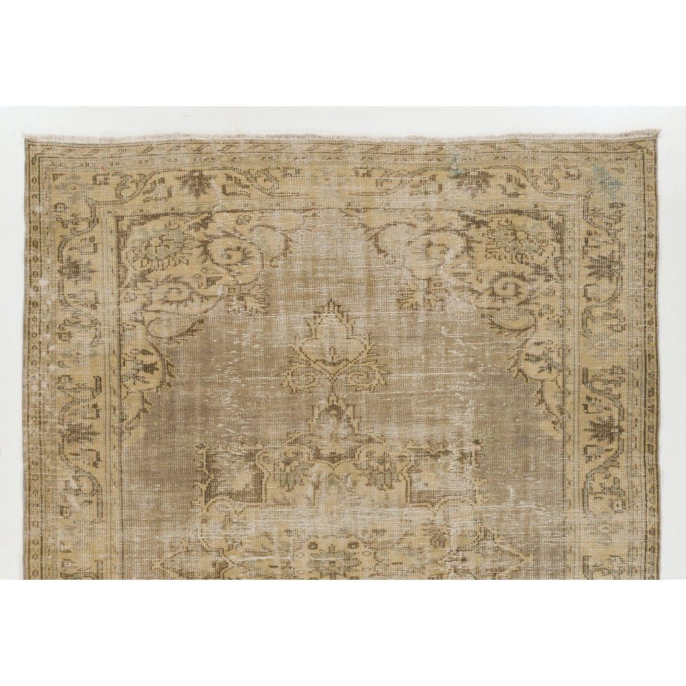 Vintage Hand-Knotted Turkish Oushak Rug in Sand and Taupe