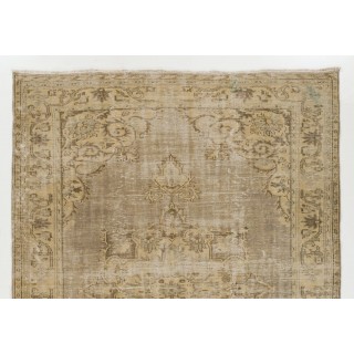 Vintage Hand-Knotted Turkish Oushak Rug in Sand and Taupe