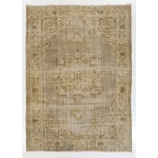 Vintage Hand-Knotted Turkish Oushak Rug in Sand and Taupe