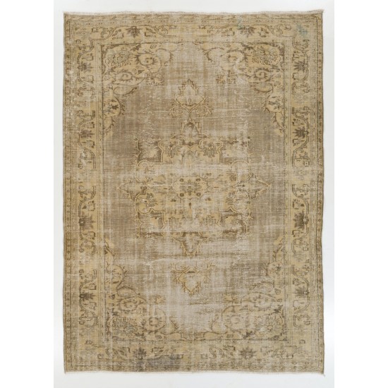 Vintage Hand-Knotted Turkish Oushak Rug in Sand and Taupe
