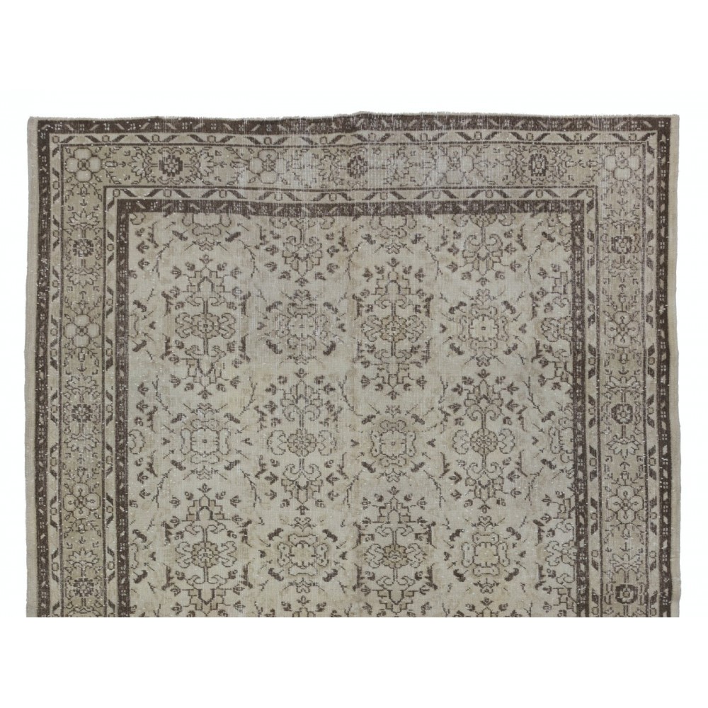 Vintage Handmade Turkish Oushak Rug, Floral Patterned Carpet