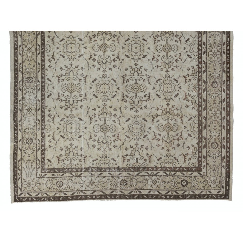 Vintage Handmade Turkish Oushak Rug, Floral Patterned Carpet