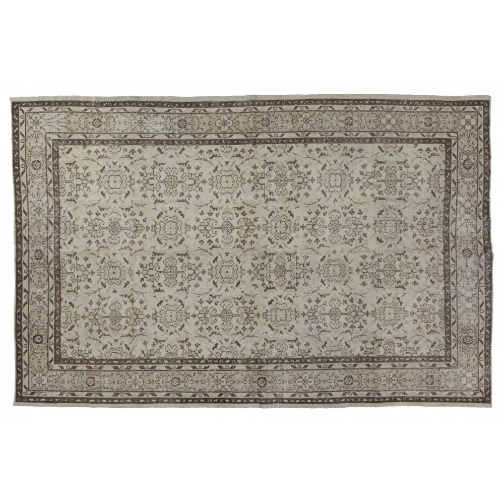 Vintage Handmade Turkish Oushak Rug, Floral Patterned Carpet
