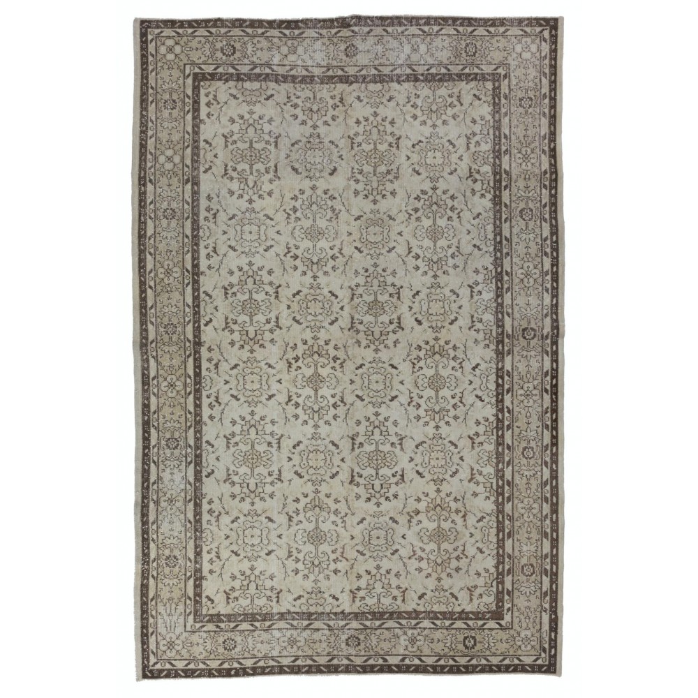 Vintage Handmade Turkish Oushak Rug, Floral Patterned Carpet