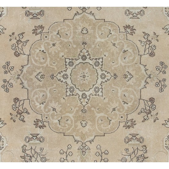 Fine Vintage Anatolian Rug in Neutral Colors, Beige Handmade Carpet