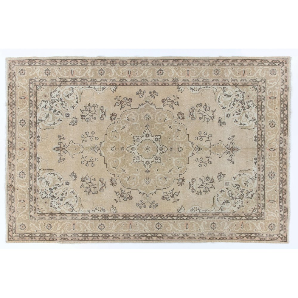 Fine Vintage Anatolian Rug in Neutral Colors, Beige Handmade Carpet