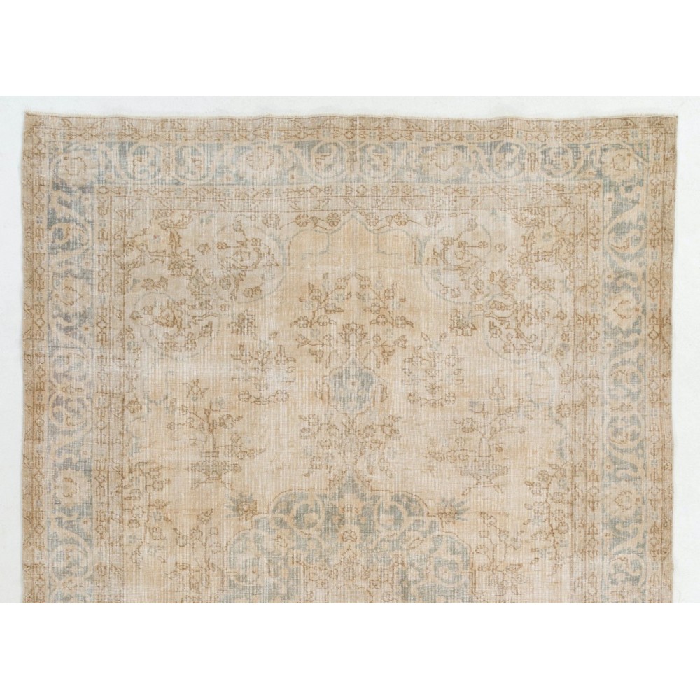 Hand Knotted Vintage Medallion Design Anatolian Rug in Neutral Colors