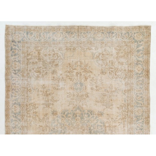 Hand Knotted Vintage Medallion Design Anatolian Rug in Neutral Colors