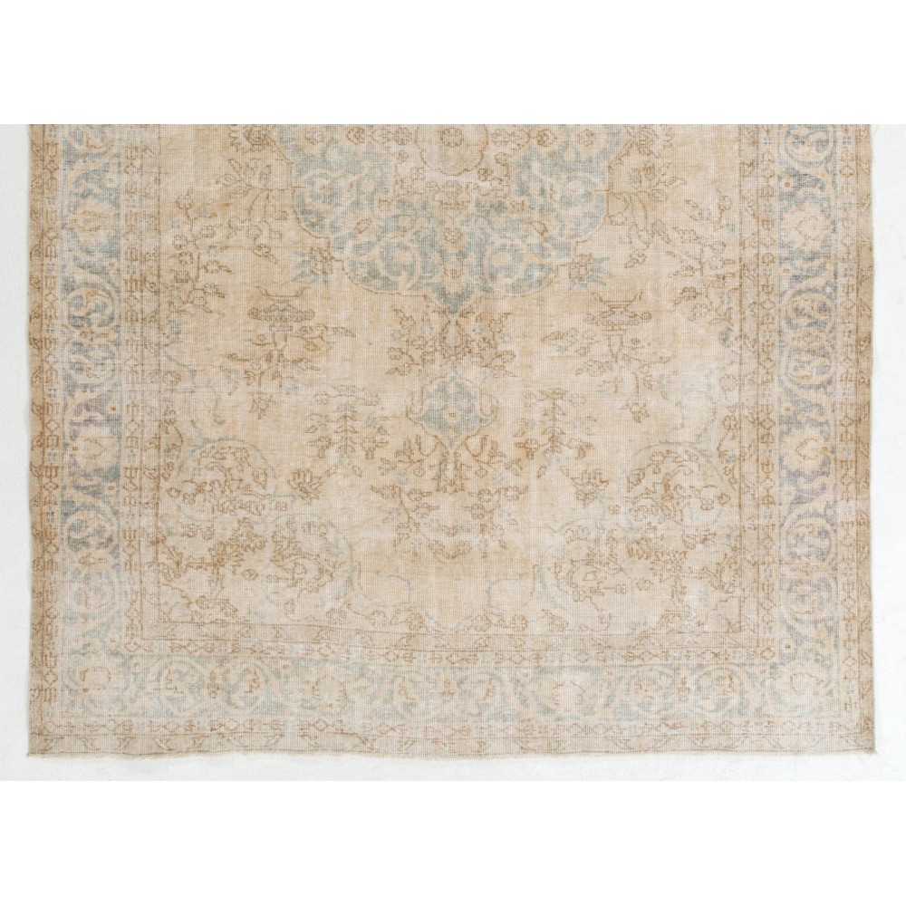 Hand Knotted Vintage Medallion Design Anatolian Rug in Neutral Colors