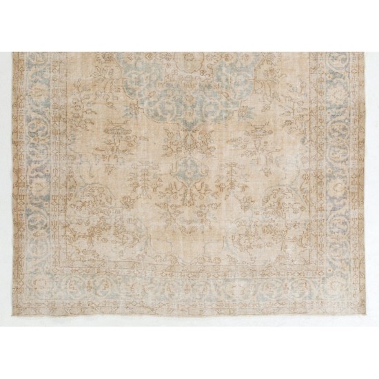 Hand Knotted Vintage Medallion Design Anatolian Rug in Neutral Colors