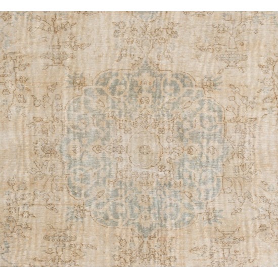 Hand Knotted Vintage Medallion Design Anatolian Rug in Neutral Colors