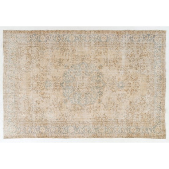 Hand Knotted Vintage Medallion Design Anatolian Rug in Neutral Colors