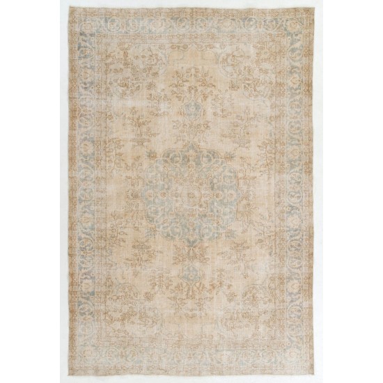 Hand Knotted Vintage Medallion Design Anatolian Rug in Neutral Colors