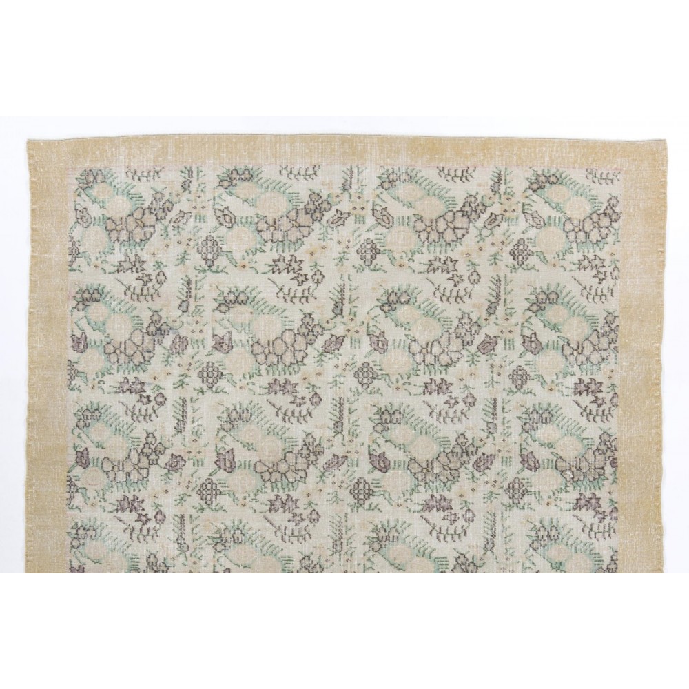 Vintage Floral Patterned Turkish Handmade Rug in Soft Colors